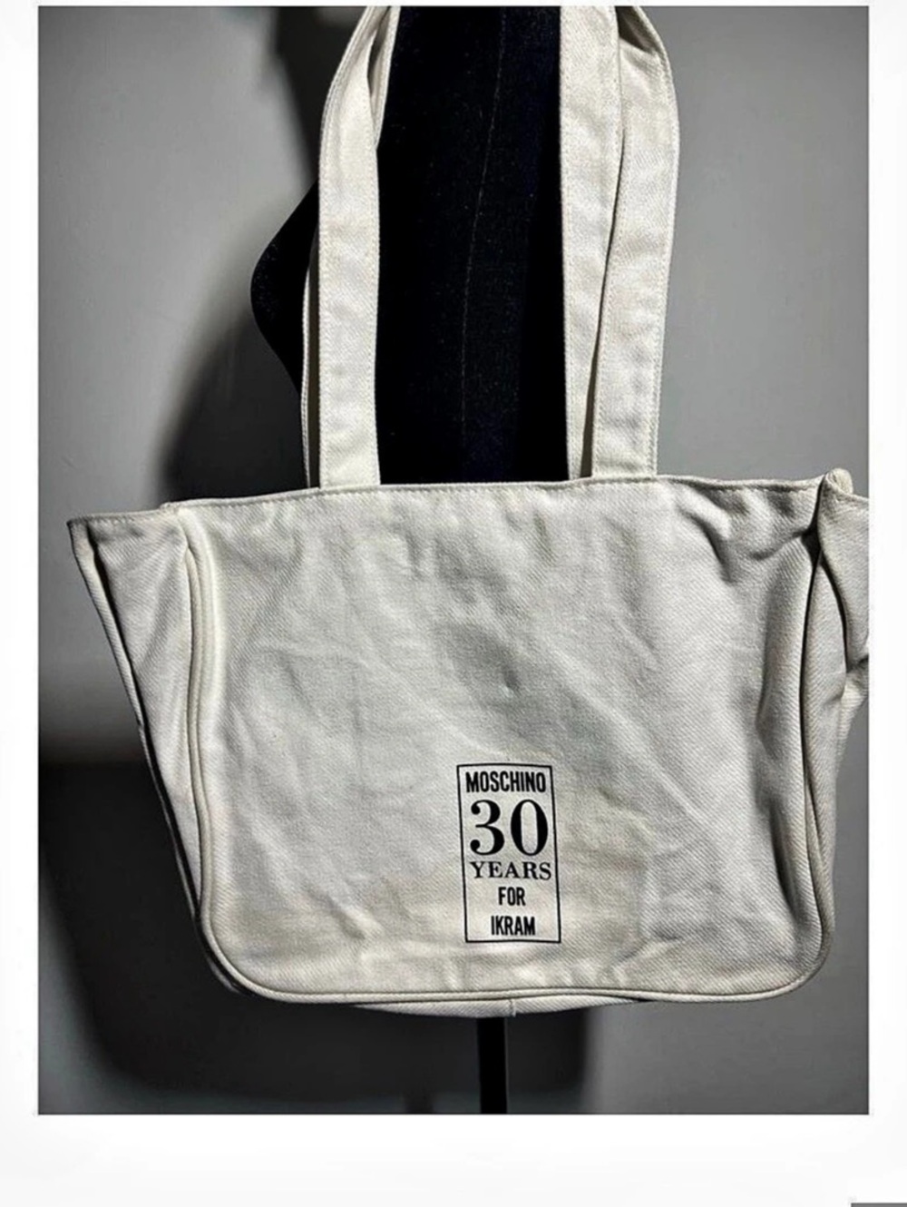 Moschino 30 Years for Ikram Canvas Tote Bag in White & Red - Picture 3 of 7